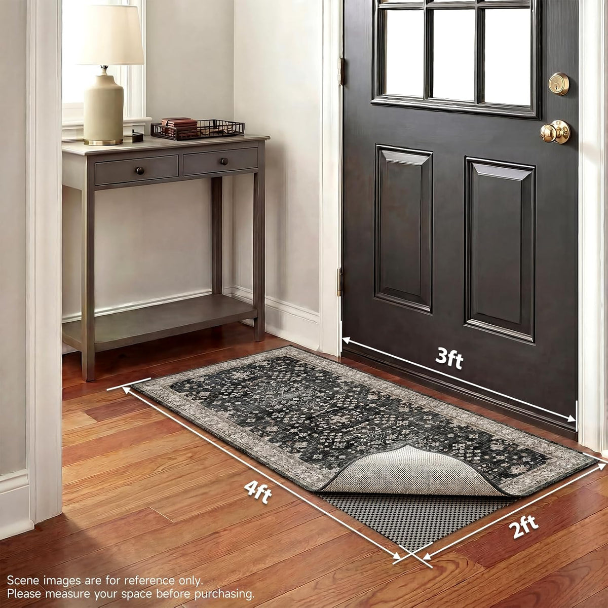 3x5 Ft Rug Pad Gripper for Hardwood Floors, Non Slip Rug Pads for Area Rugs, Thick Dark Grey Rug Grippers for Tile Floors, Under Carpet Anti Skid Mat, Keep Your Rugs Safe and in Place