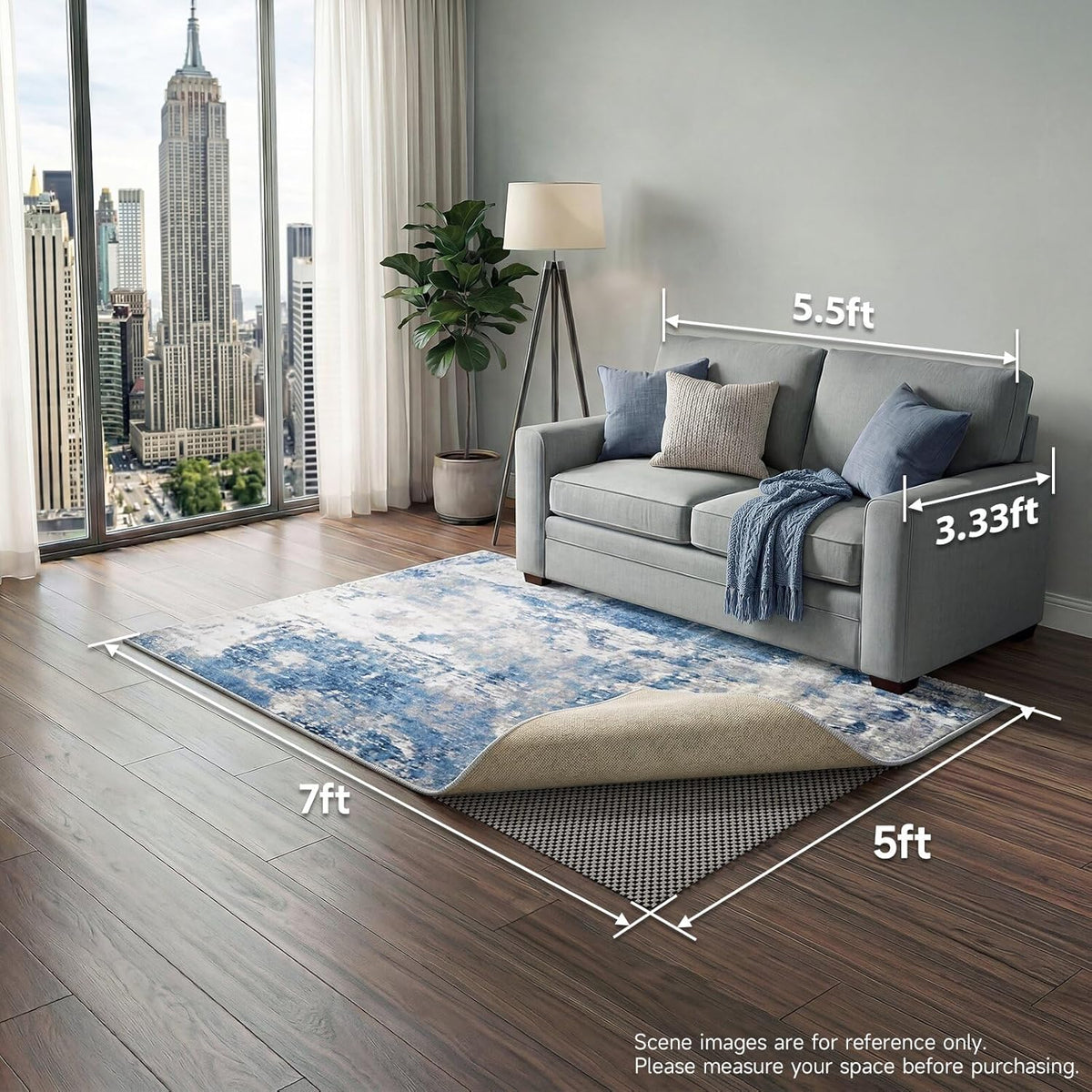 3x5 Ft Rug Pad Gripper for Hardwood Floors, Non Slip Rug Pads for Area Rugs, Thick Dark Grey Rug Grippers for Tile Floors, Under Carpet Anti Skid Mat, Keep Your Rugs Safe and in Place