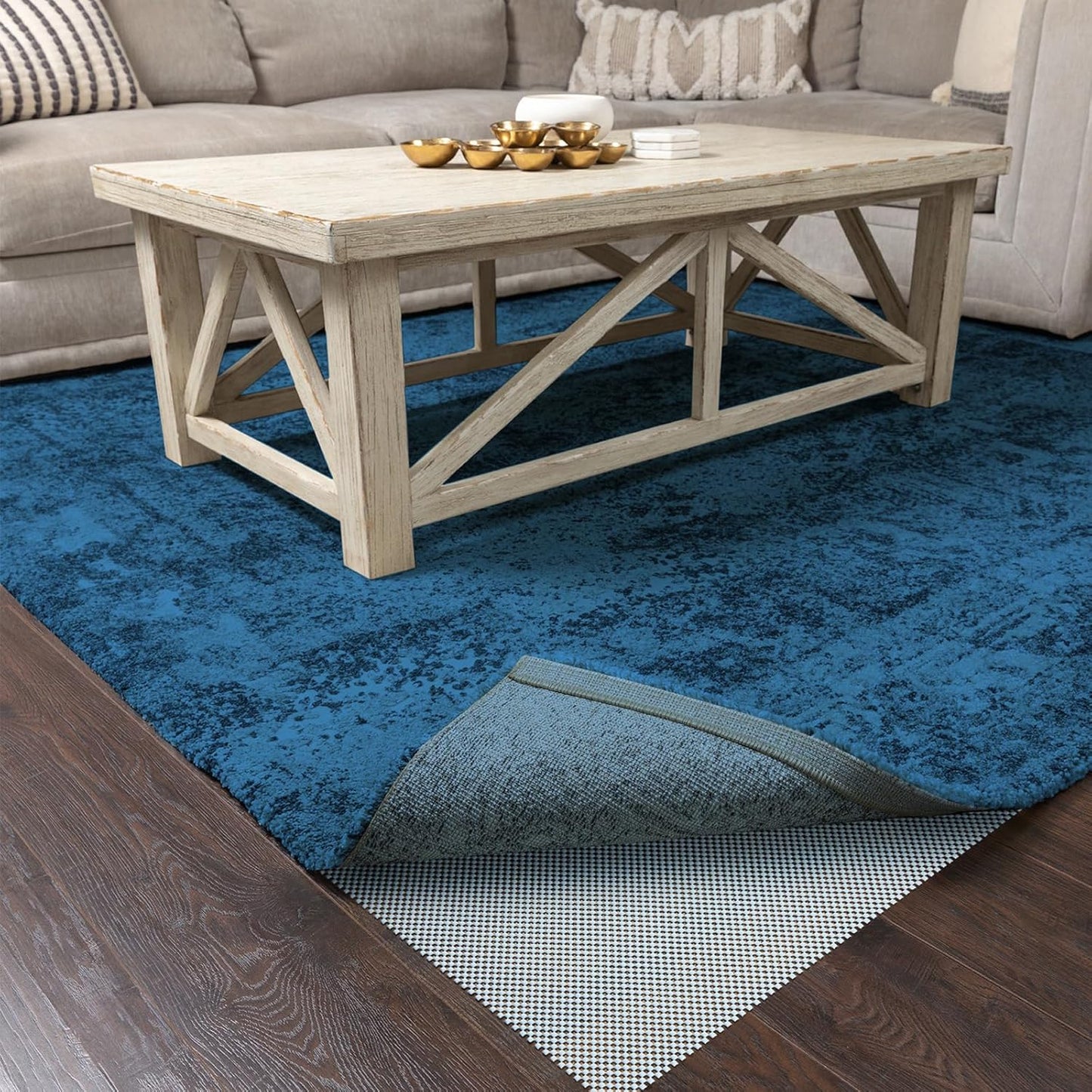 3x5 Ft Rug Pad Gripper for Hardwood Floors, Non Slip Rug Pads for Area Rugs, Thick Dark Grey Rug Grippers for Tile Floors, Under Carpet Anti Skid Mat, Keep Your Rugs Safe and in Place
