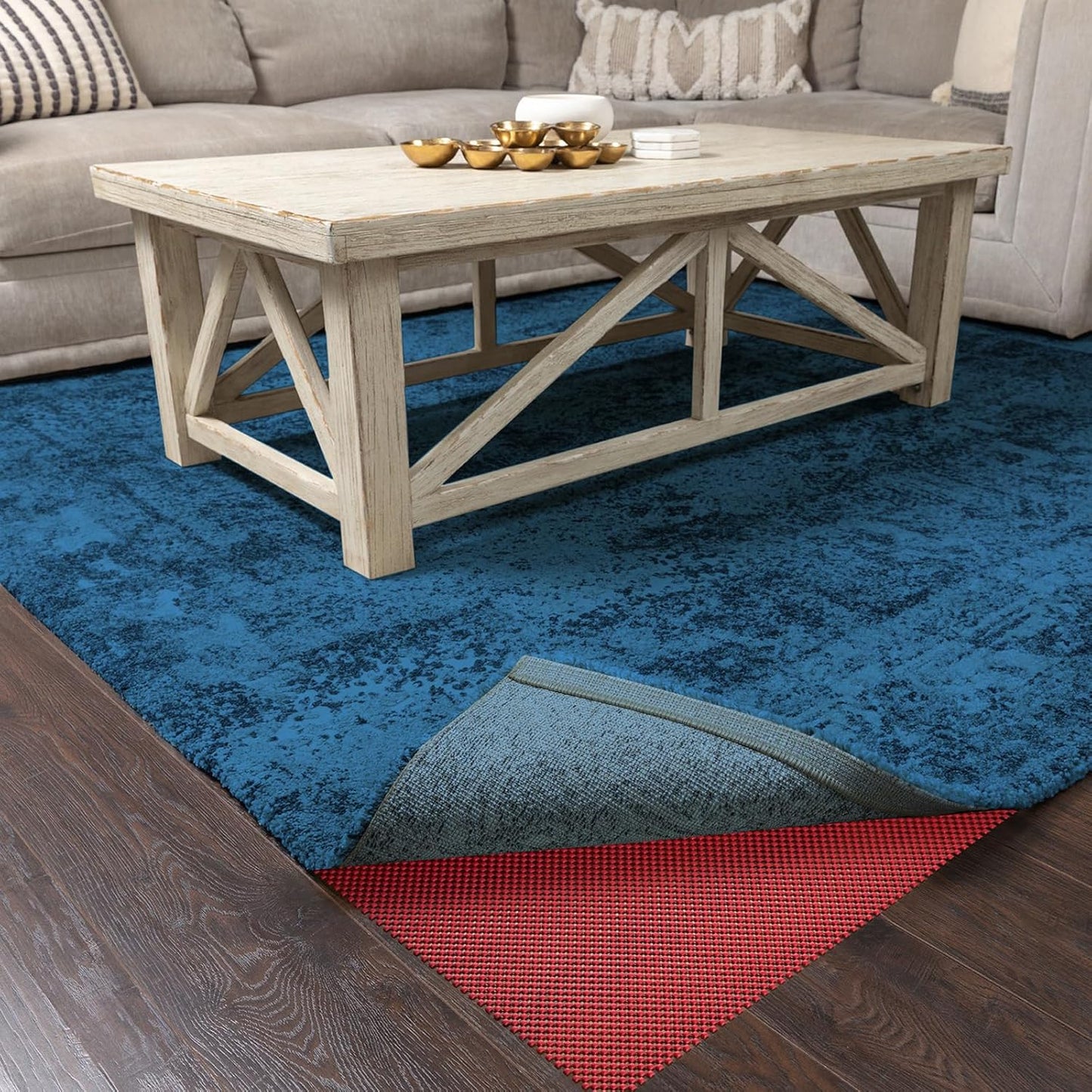 3x5 Ft Rug Pad Gripper for Hardwood Floors, Non Slip Rug Pads for Area Rugs, Thick Dark Grey Rug Grippers for Tile Floors, Under Carpet Anti Skid Mat, Keep Your Rugs Safe and in Place