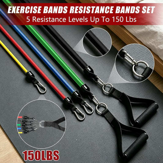Resistance Bands with Handles, 5-Level Exercise Bands with Handles, Resistance Bands for Men and Women, Exercise Bands for Full-Body Training, Fitness, Physical Therapy, Workout Bands at Home, Gym