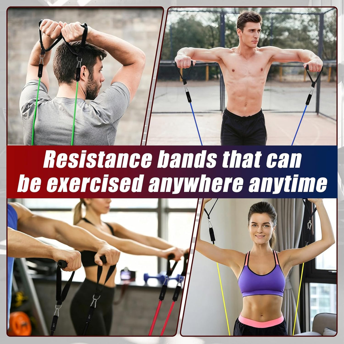 Resistance Bands with Handles, 5-Level Exercise Bands with Handles, Resistance Bands for Men and Women, Exercise Bands for Full-Body Training, Fitness, Physical Therapy, Workout Bands at Home, Gym