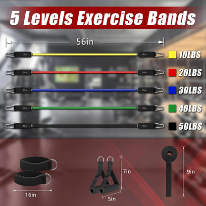 Resistance Bands with Handles, 5-Level Exercise Bands with Handles, Resistance Bands for Men and Women, Exercise Bands for Full-Body Training, Fitness, Physical Therapy, Workout Bands at Home, Gym
