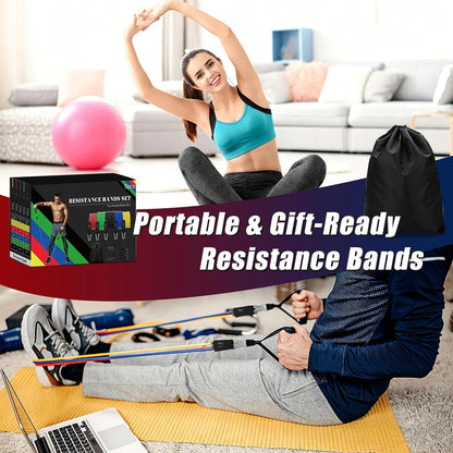 Resistance Bands with Handles, 5-Level Exercise Bands with Handles, Resistance Bands for Men and Women, Exercise Bands for Full-Body Training, Fitness, Physical Therapy, Workout Bands at Home, Gym