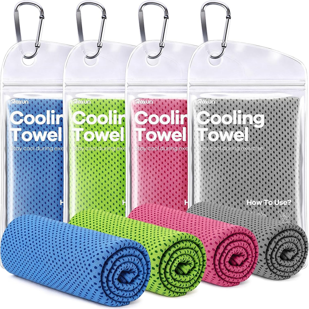 Cooling Towels, 4 Pack (40''x12'') Chilly Ice Rags for Neck and Face