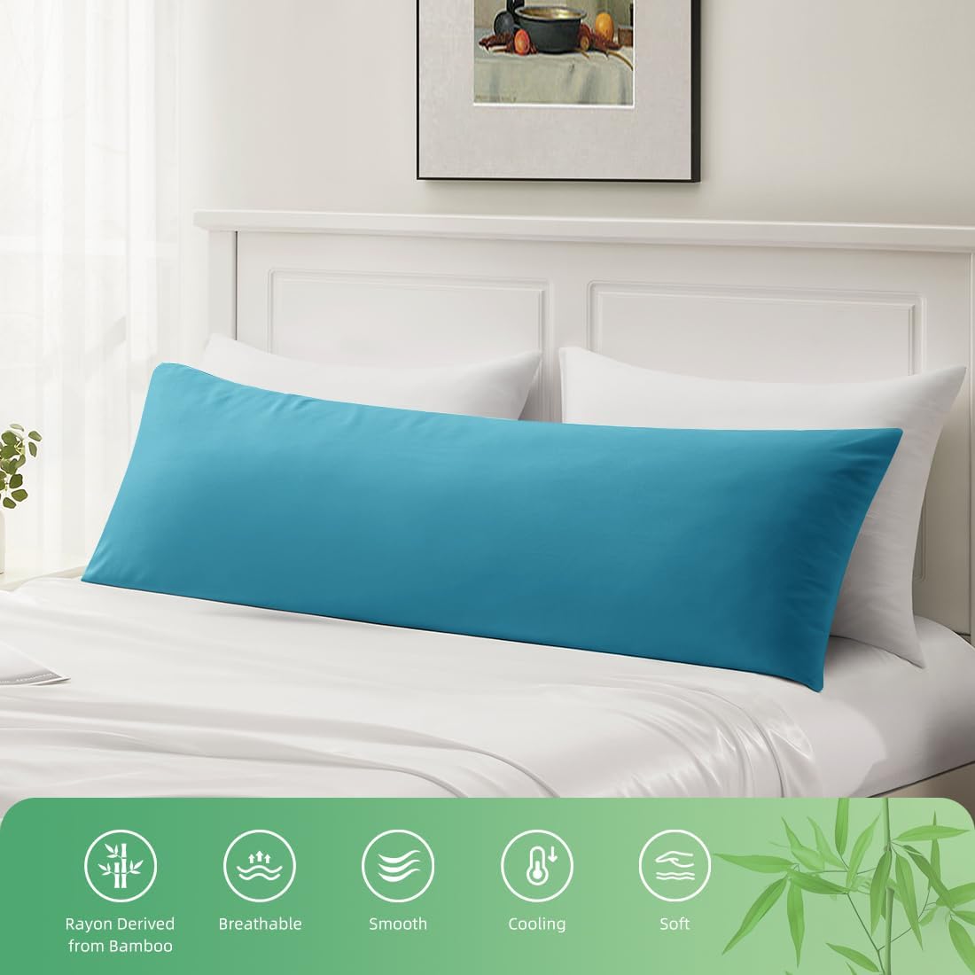 Body Pillowcase, Cooling Viscose from Bamboo Pillow Cover with Zipper Closure, Soft Moisture-Wicking for Hot Sleepers, Hair and Skin-Friendly, Gray, 1 Pack