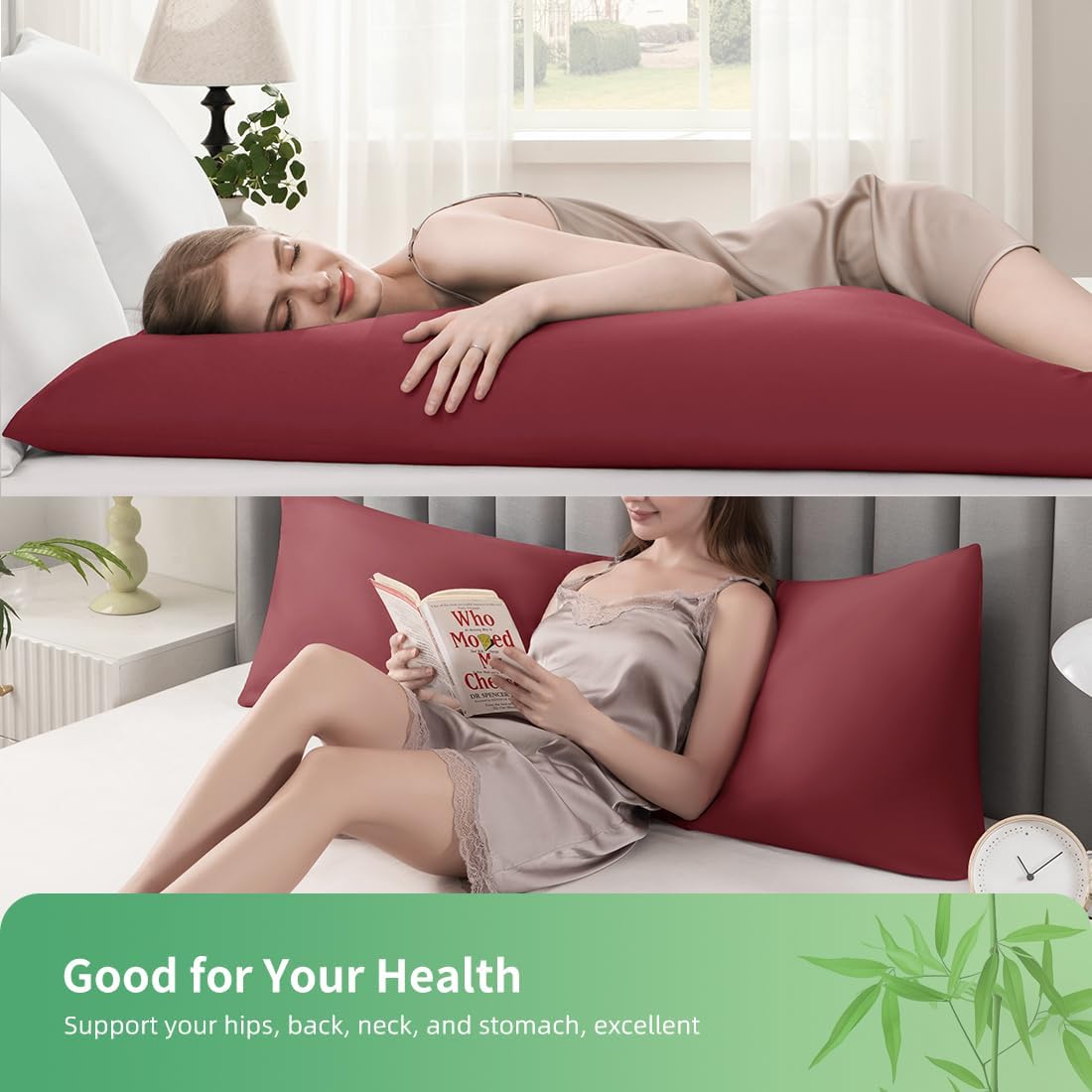 Body Pillowcase, Cooling Viscose from Bamboo Pillow Cover with Zipper Closure, Soft Moisture-Wicking for Hot Sleepers, Hair and Skin-Friendly, Gray, 1 Pack