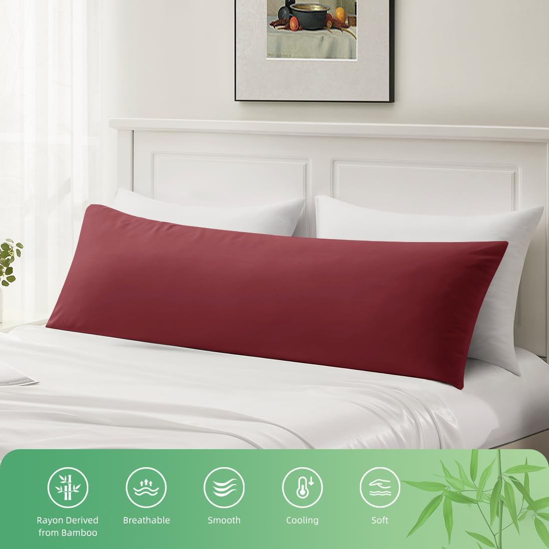 Body Pillowcase, Cooling Viscose from Bamboo Pillow Cover with Zipper Closure, Soft Moisture-Wicking for Hot Sleepers, Hair and Skin-Friendly, Gray, 1 Pack