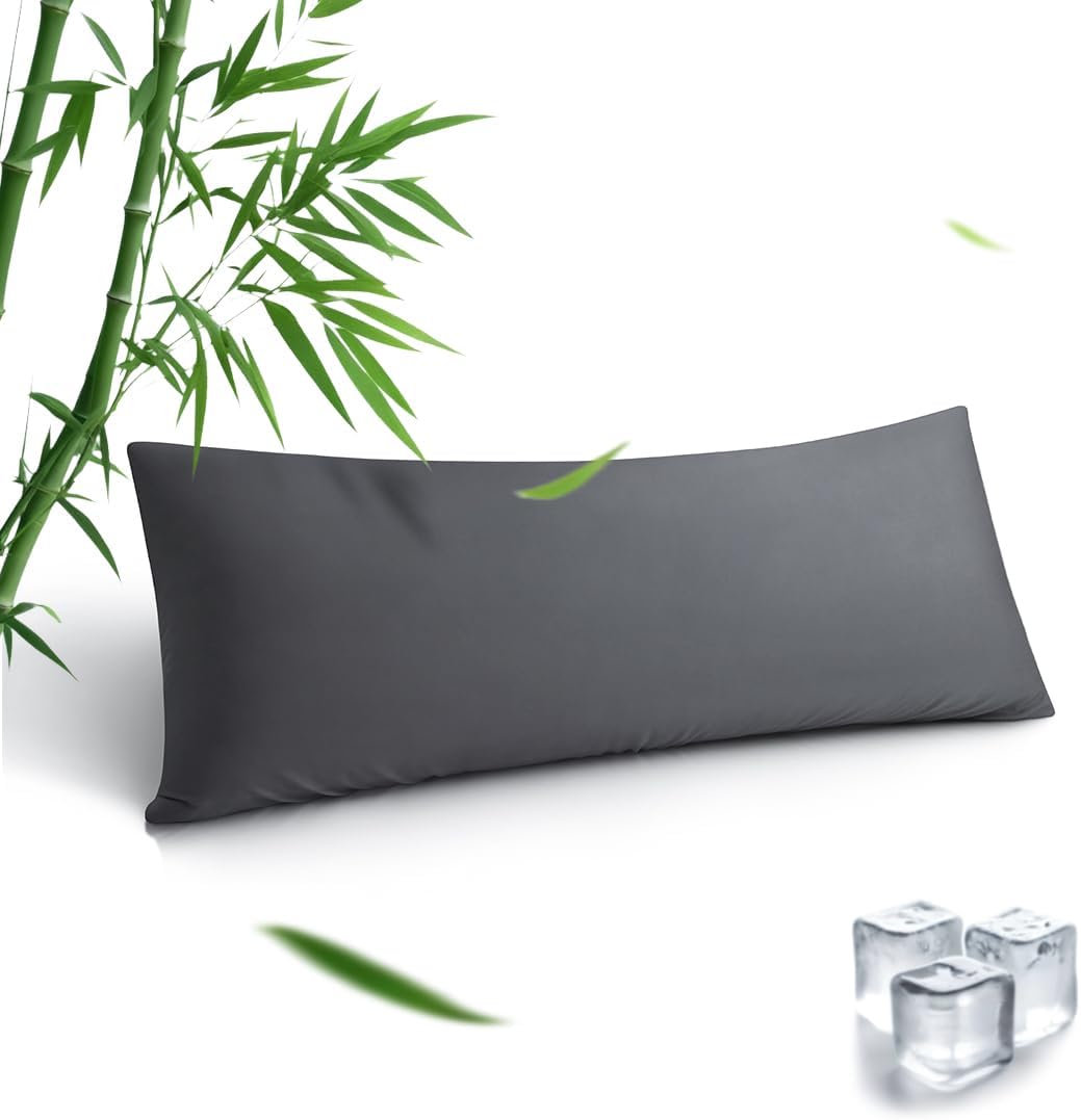 Body Pillowcase, Cooling Viscose from Bamboo Pillow Cover with Zipper Closure, Soft Moisture-Wicking for Hot Sleepers, Hair and Skin-Friendly, Gray, 1 Pack