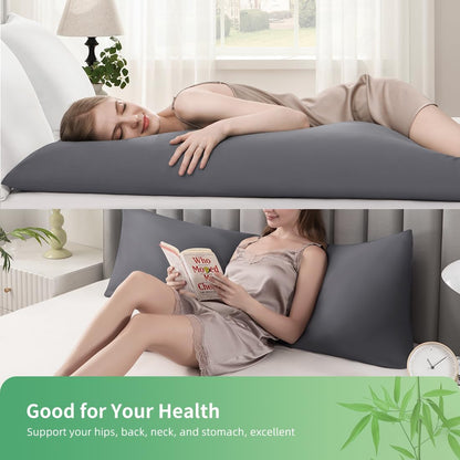 Body Pillowcase, Cooling Viscose from Bamboo Pillow Cover with Zipper Closure, Soft Moisture-Wicking for Hot Sleepers, Hair and Skin-Friendly, Gray, 1 Pack