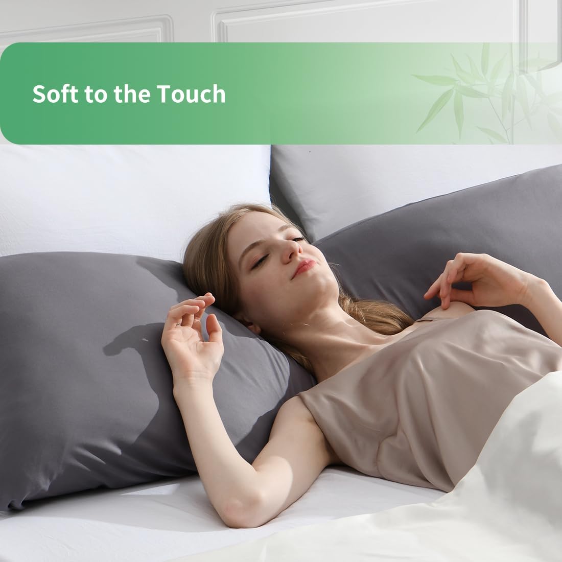 Body Pillowcase, Cooling Viscose from Bamboo Pillow Cover with Zipper Closure, Soft Moisture-Wicking for Hot Sleepers, Hair and Skin-Friendly, Gray, 1 Pack