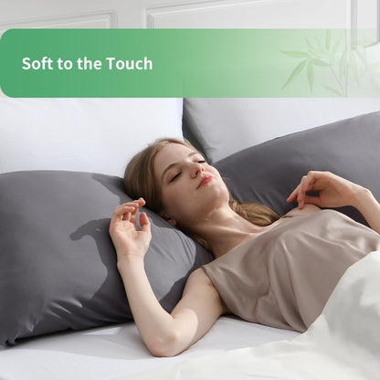 Body Pillowcase, Cooling Viscose from Bamboo Pillow Cover with Zipper Closure, Soft Moisture-Wicking for Hot Sleepers, Hair and Skin-Friendly, Gray, 1 Pack