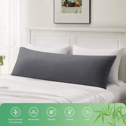 Body Pillowcase, Cooling Viscose from Bamboo Pillow Cover with Zipper Closure, Soft Moisture-Wicking for Hot Sleepers, Hair and Skin-Friendly, Gray, 1 Pack