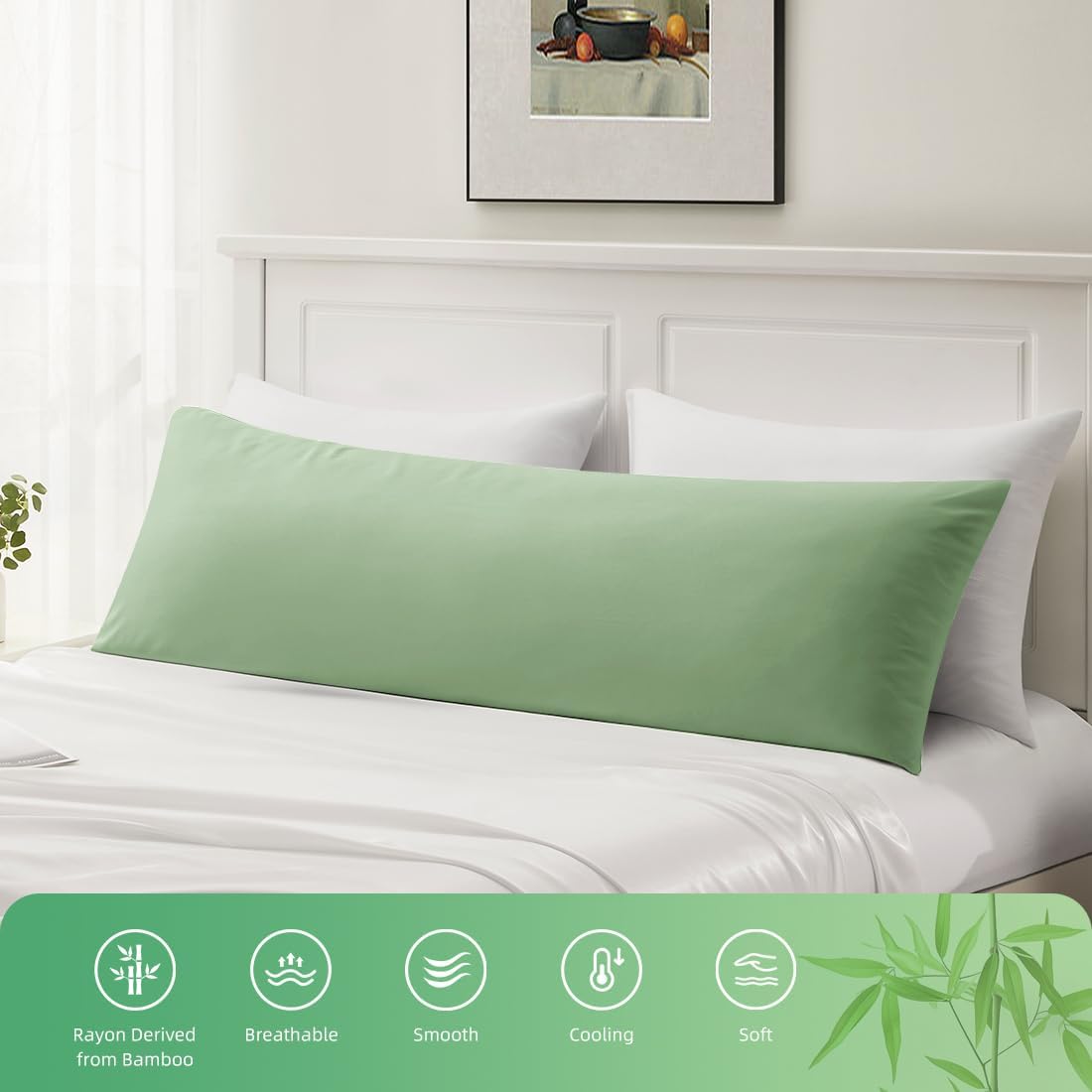 Body Pillowcase, Cooling Viscose from Bamboo Pillow Cover with Zipper Closure, Soft Moisture-Wicking for Hot Sleepers, Hair and Skin-Friendly, Gray, 1 Pack