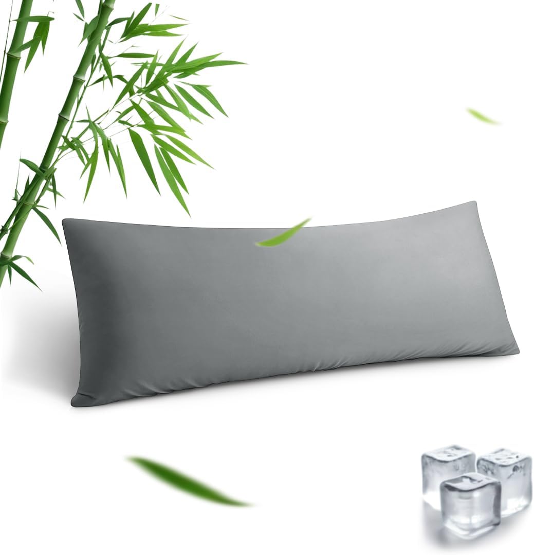 Body Pillowcase, Cooling Viscose from Bamboo Pillow Cover with Zipper Closure, Soft Moisture-Wicking for Hot Sleepers, Hair and Skin-Friendly, Gray, 1 Pack