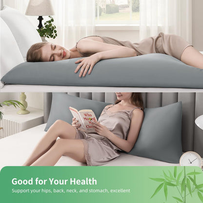 Body Pillowcase, Cooling Viscose from Bamboo Pillow Cover with Zipper Closure, Soft Moisture-Wicking for Hot Sleepers, Hair and Skin-Friendly, Gray, 1 Pack