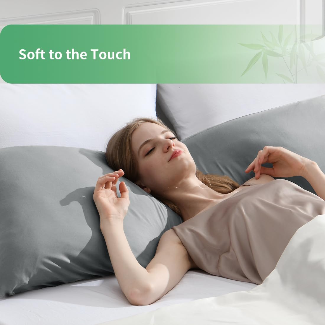 Body Pillowcase, Cooling Viscose from Bamboo Pillow Cover with Zipper Closure, Soft Moisture-Wicking for Hot Sleepers, Hair and Skin-Friendly, Gray, 1 Pack