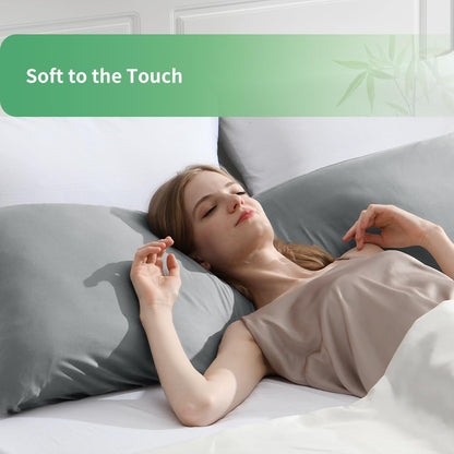 Body Pillowcase, Cooling Viscose from Bamboo Pillow Cover with Zipper Closure, Soft Moisture-Wicking for Hot Sleepers, Hair and Skin-Friendly, Gray, 1 Pack