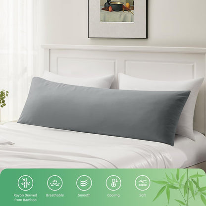 Body Pillowcase, Cooling Viscose from Bamboo Pillow Cover with Zipper Closure, Soft Moisture-Wicking for Hot Sleepers, Hair and Skin-Friendly, Gray, 1 Pack