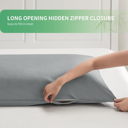 Body Pillowcase, Cooling Viscose from Bamboo Pillow Cover with Zipper Closure, Soft Moisture-Wicking for Hot Sleepers, Hair and Skin-Friendly, Gray, 1 Pack