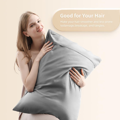 Body Pillowcase, Cooling Viscose from Bamboo Pillow Cover with Zipper Closure, Soft Moisture-Wicking for Hot Sleepers, Hair and Skin-Friendly, Gray, 1 Pack