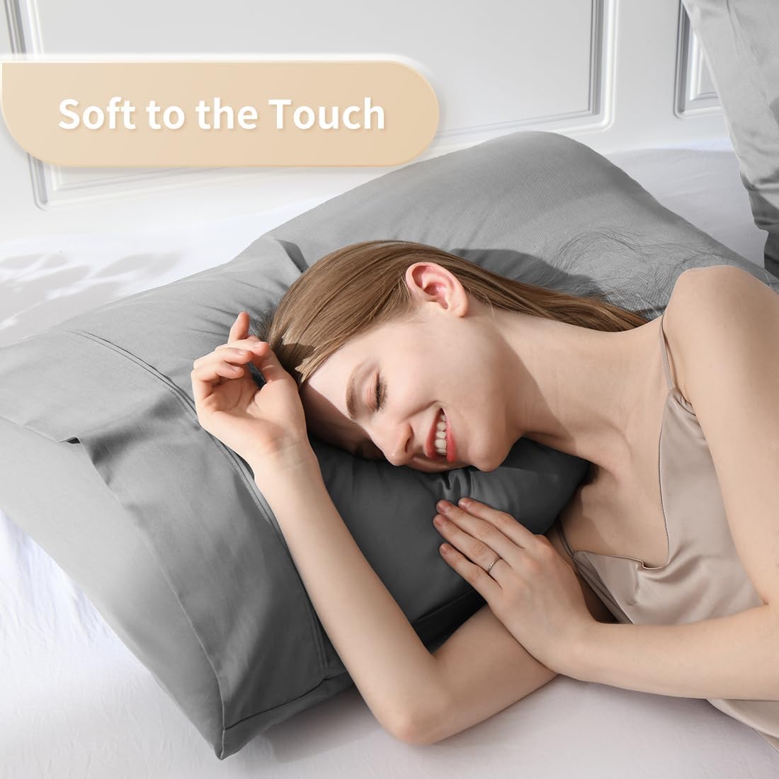 Body Pillowcase, Cooling Viscose from Bamboo Pillow Cover with Zipper Closure, Soft Moisture-Wicking for Hot Sleepers, Hair and Skin-Friendly, Gray, 1 Pack