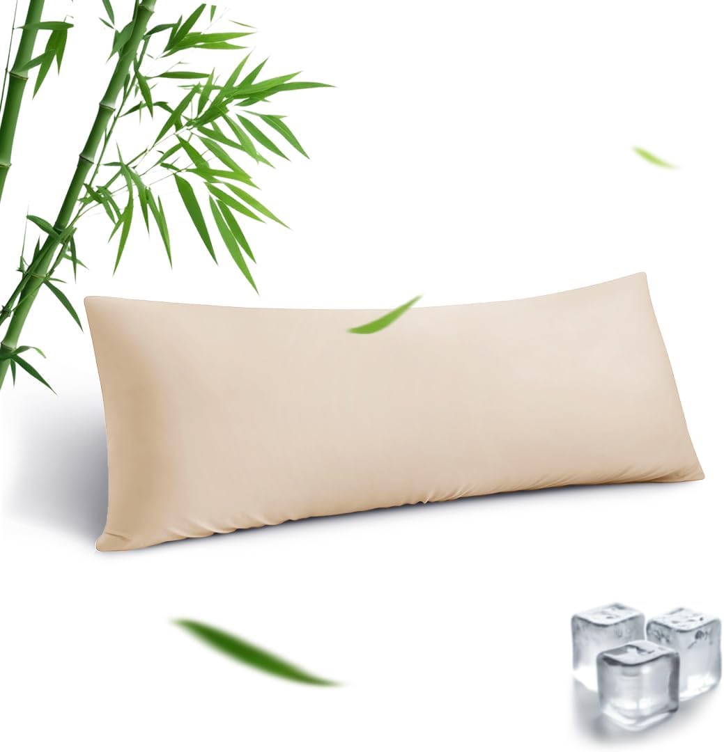 Body Pillowcase, Cooling Viscose from Bamboo Pillow Cover with Zipper Closure, Soft Moisture-Wicking for Hot Sleepers, Hair and Skin-Friendly, Gray, 1 Pack
