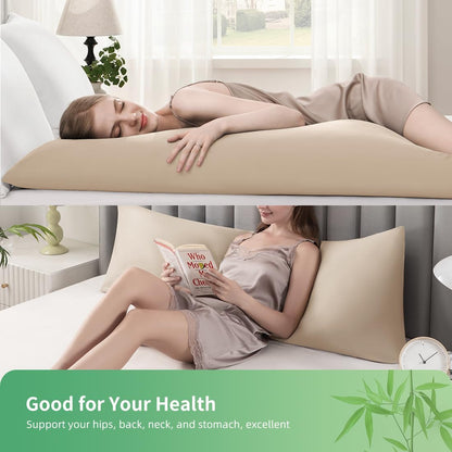 Body Pillowcase, Cooling Viscose from Bamboo Pillow Cover with Zipper Closure, Soft Moisture-Wicking for Hot Sleepers, Hair and Skin-Friendly, Gray, 1 Pack