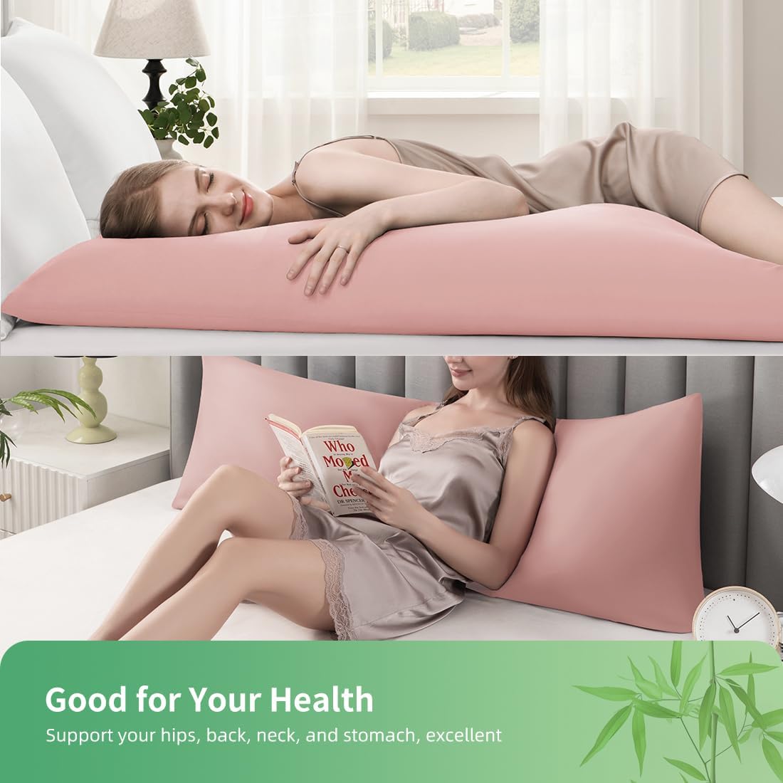 Body Pillowcase, Cooling Viscose from Bamboo Pillow Cover with Zipper Closure, Soft Moisture-Wicking for Hot Sleepers, Hair and Skin-Friendly, Gray, 1 Pack