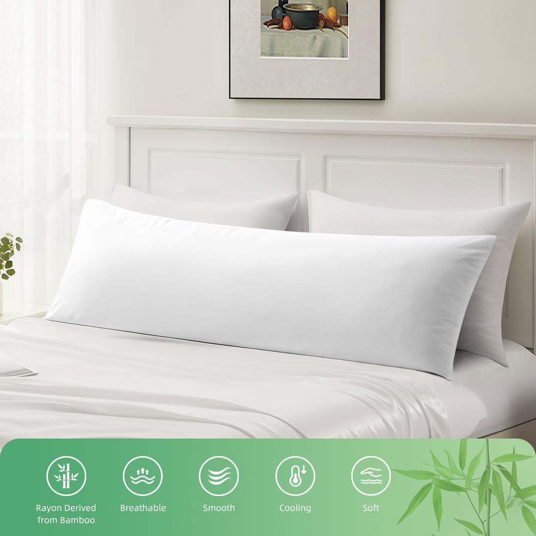 Body Pillowcase, Cooling Viscose from Bamboo Pillow Cover with Zipper Closure, Soft Moisture-Wicking for Hot Sleepers, Hair and Skin-Friendly, Gray, 1 Pack