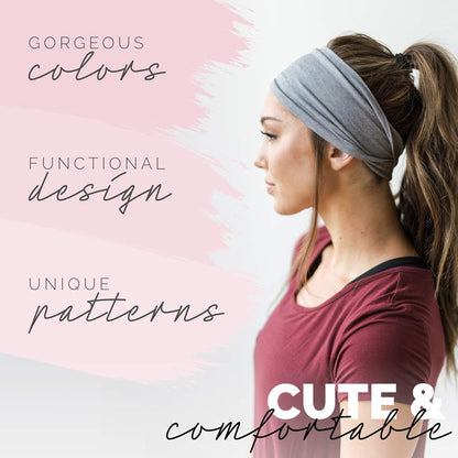 4" Wide Workout Headbands for Women (4 Pack) – Non-Slip Sweatbands for Gym, Running & Yoga
