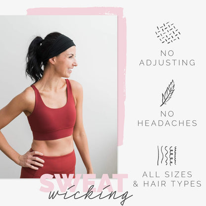 4" Wide Workout Headbands for Women (4 Pack) – Non-Slip Sweatbands for Gym, Running & Yoga