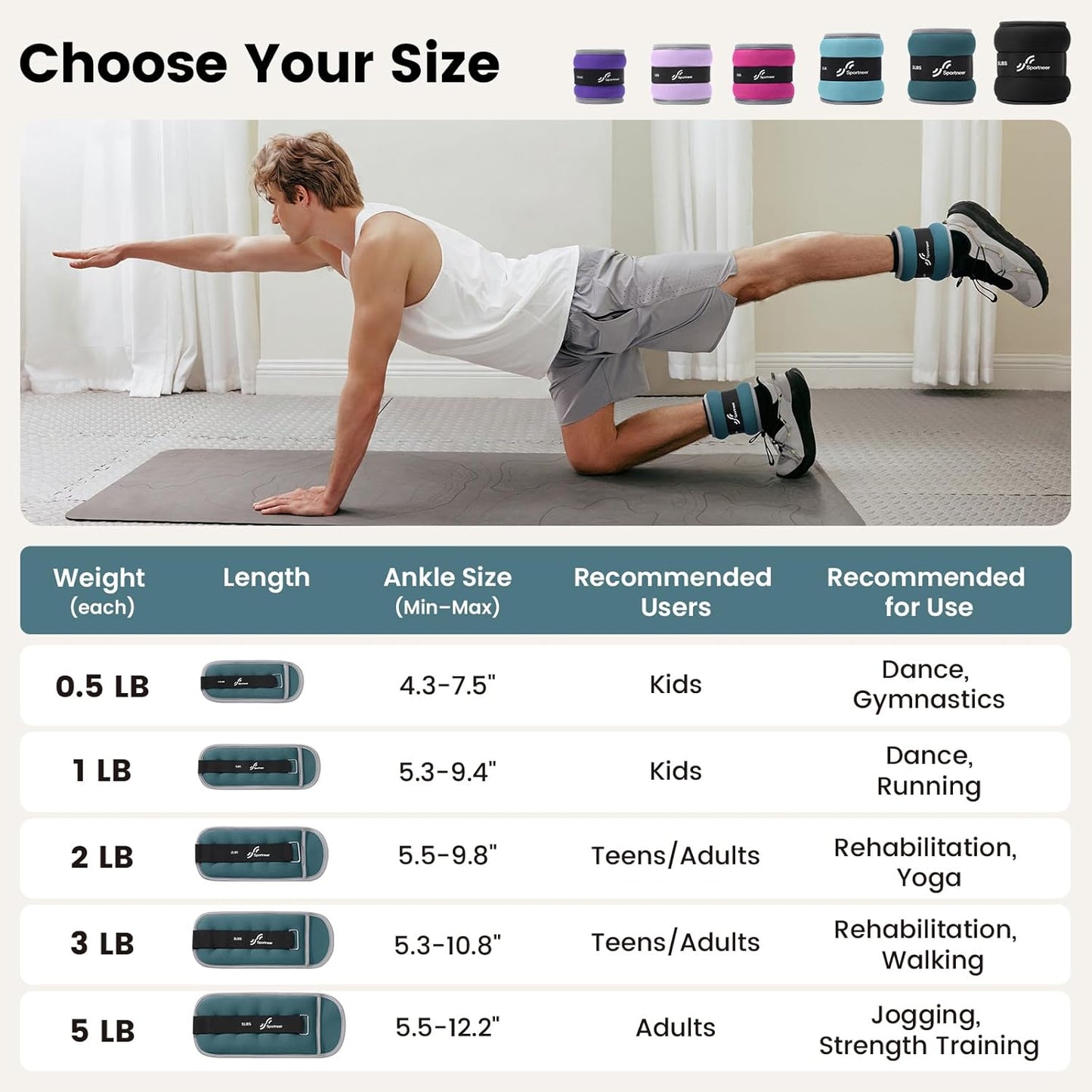 Ankle Weights Wrist Weights Pair of 1/2/4/6/10 LBS for Men Women Kids Strength Training Wrist and Ankle Weights Set with Reflective Strips for Dancing Running Walking Fitness Workout Gym