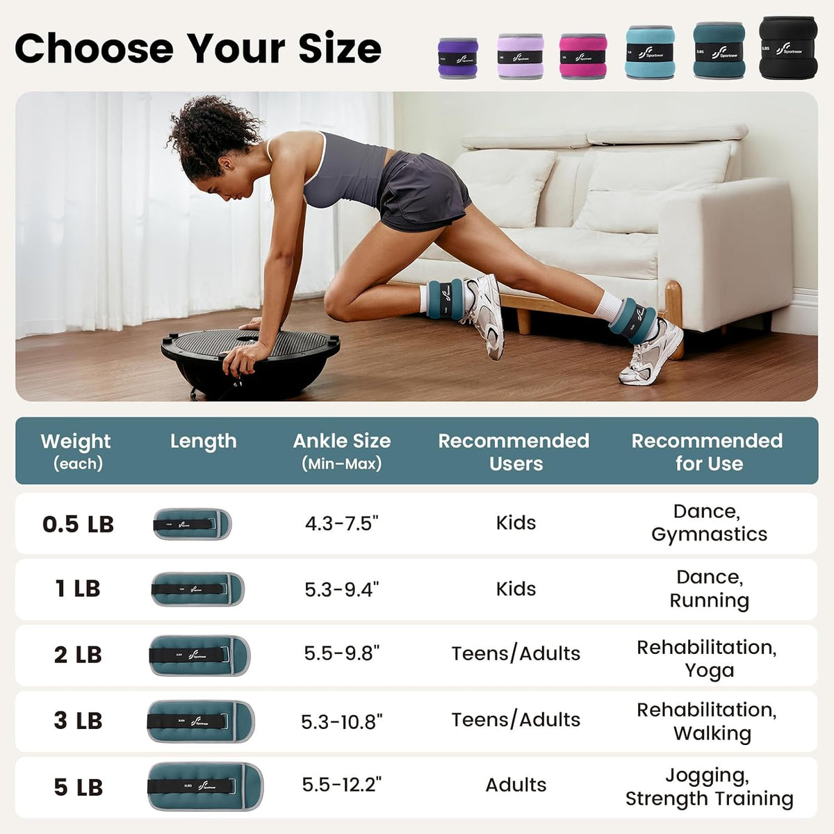Ankle Weights Wrist Weights Pair of 1/2/4/6/10 LBS for Men Women Kids Strength Training Wrist and Ankle Weights Set with Reflective Strips for Dancing Running Walking Fitness Workout Gym