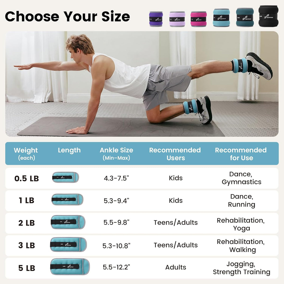 Ankle Weights Wrist Weights Pair of 1/2/4/6/10 LBS for Men Women Kids Strength Training Wrist and Ankle Weights Set with Reflective Strips for Dancing Running Walking Fitness Workout Gym