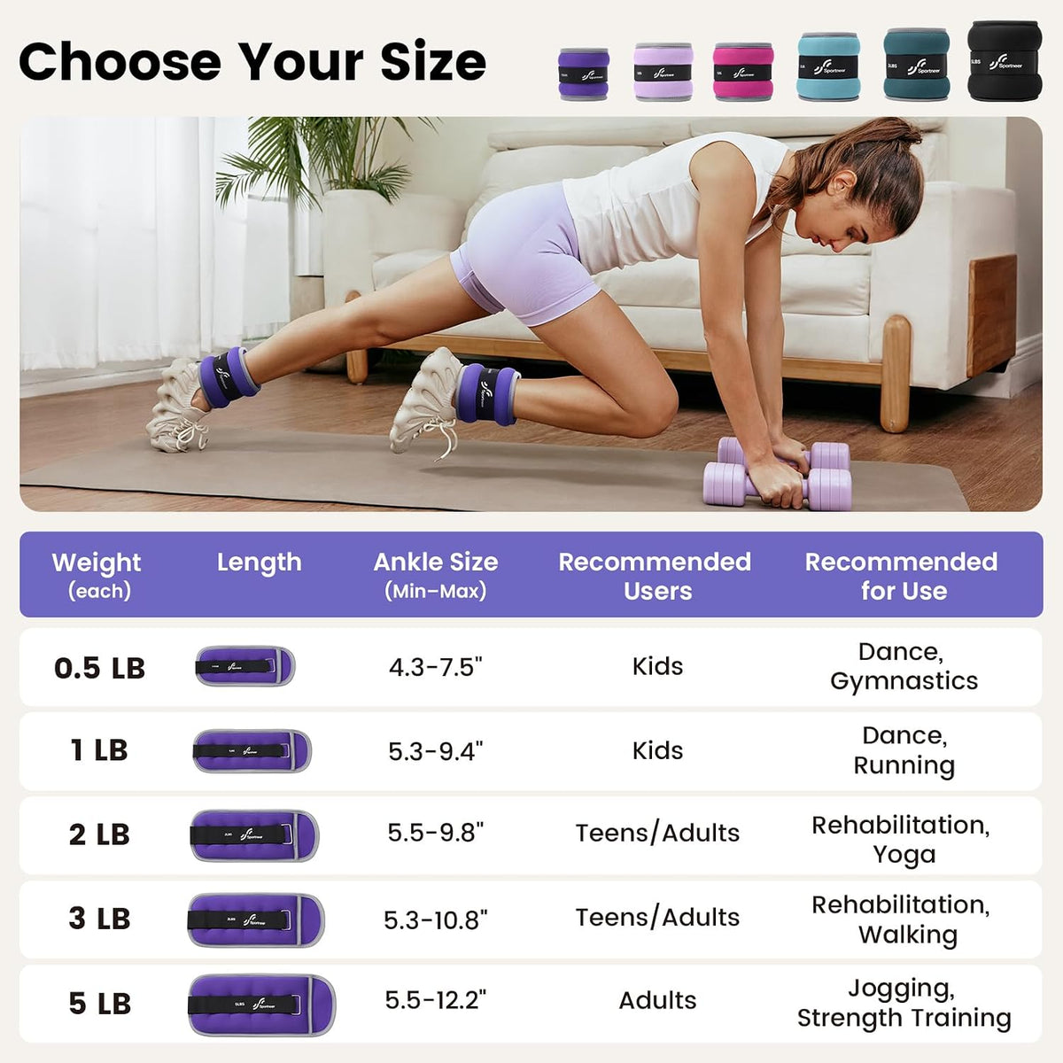 Ankle Weights Wrist Weights Pair of 1/2/4/6/10 LBS for Men Women Kids Strength Training Wrist and Ankle Weights Set with Reflective Strips for Dancing Running Walking Fitness Workout Gym
