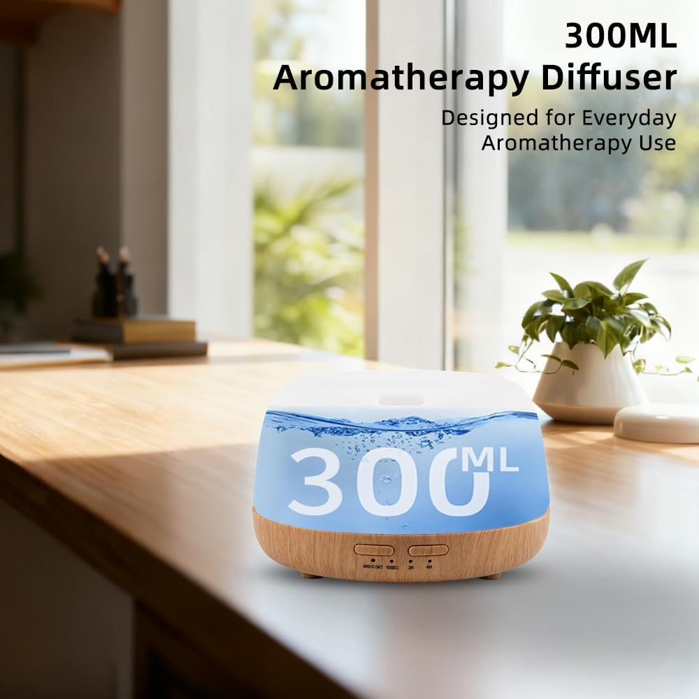 300ml Essential Oil Diffuser with Remote and 7-Color LED Light
