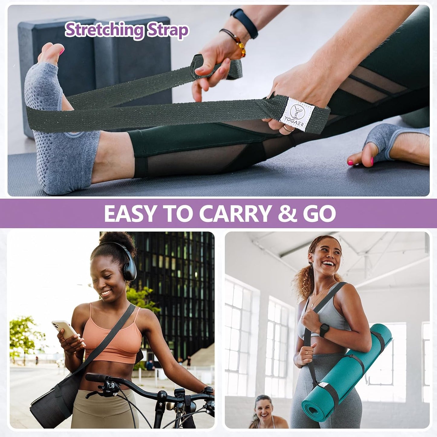 Yoga Mat Carrier Strap, Adjustable Thick Straps Sling for Carrying Large Mats, Stretching Band