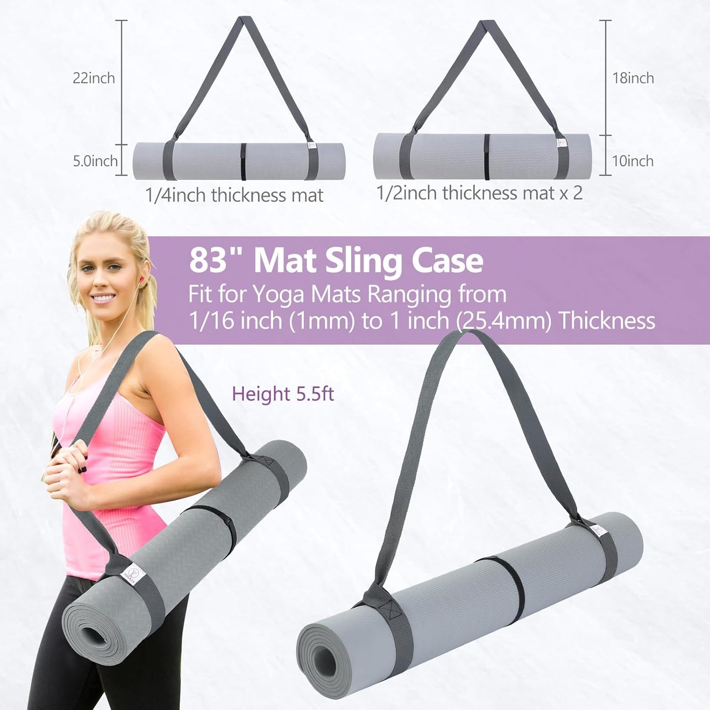 Yoga Mat Carrier Strap, Adjustable Thick Straps Sling for Carrying Large Mats, Stretching Band