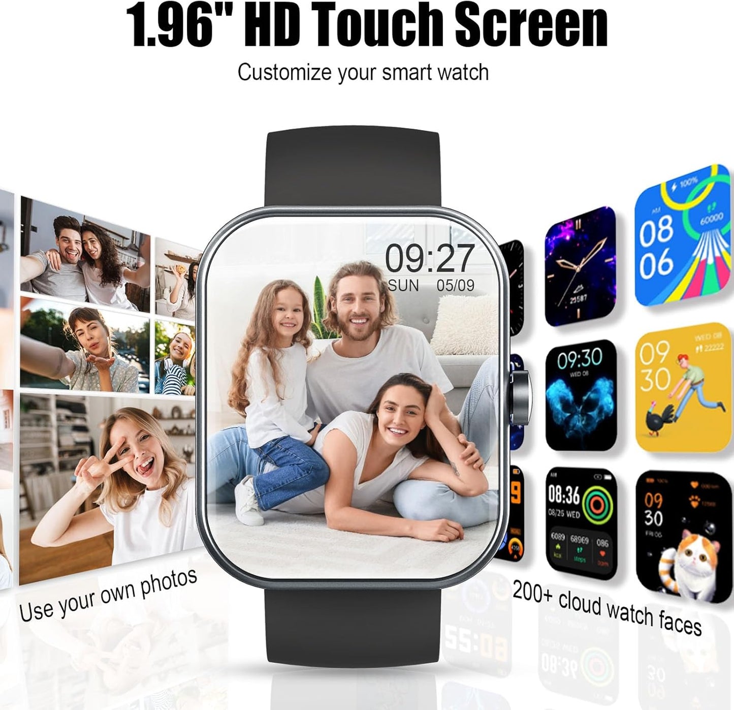 2026 Smart Watch for Men Women (Answer/Make Call), 1.96" HD Fitness Tracker Running Watch, IP68 Waterproof,Pedometer, Sleep/Step/Activity/Heart Rate Monitor,110+ Sport Mode Smartwatch for Android iOS