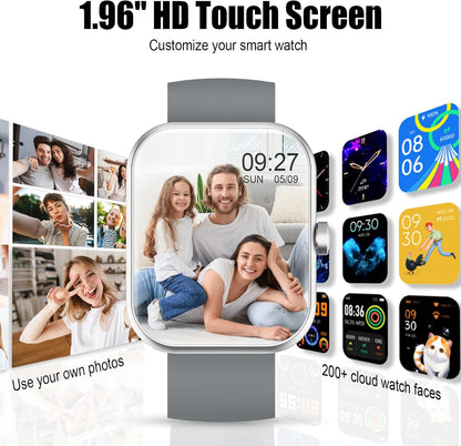 2026 Smart Watch for Men Women (Answer/Make Call), 1.96" HD Fitness Tracker Running Watch, IP68 Waterproof,Pedometer, Sleep/Step/Activity/Heart Rate Monitor,110+ Sport Mode Smartwatch for Android iOS