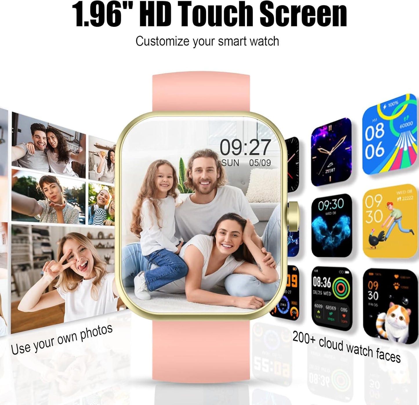 2026 Smart Watch for Men Women (Answer/Make Call), 1.96" HD Fitness Tracker Running Watch, IP68 Waterproof,Pedometer, Sleep/Step/Activity/Heart Rate Monitor,110+ Sport Mode Smartwatch for Android iOS