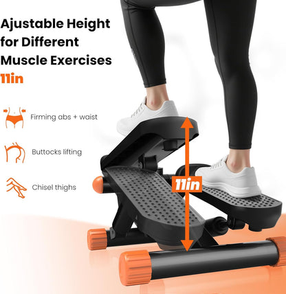 Mini Stair Stepper with Resistance Bands, Hydraulic Home Stepper Machine, 300 LBS Weight Capacity, Compact Cardio Equipment with LCD Monitor, No Assembly Required