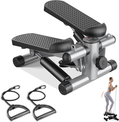 Mini Stair Stepper with Resistance Bands, Hydraulic Home Stepper Machine, 300 LBS Weight Capacity, Compact Cardio Equipment with LCD Monitor, No Assembly Required