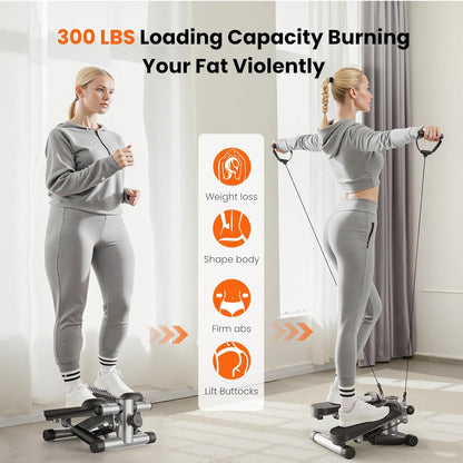 Mini Stair Stepper with Resistance Bands, Hydraulic Home Stepper Machine, 300 LBS Weight Capacity, Compact Cardio Equipment with LCD Monitor, No Assembly Required