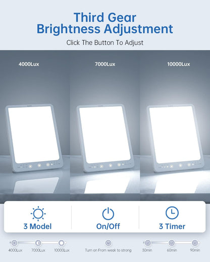 Light Therapy Lamp - 10000 Lux Therapy Lights, 3 Timing & Mode Happy Lamp, Touch Control Daylight Lamp with Memory Function, Portable Light Therapy Box for Home/Office Use As Lift Mood