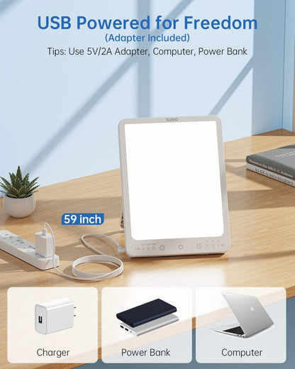 Light Therapy Lamp - 10000 Lux Therapy Lights, 3 Timing & Mode Happy Lamp, Touch Control Daylight Lamp with Memory Function, Portable Light Therapy Box for Home/Office Use As Lift Mood