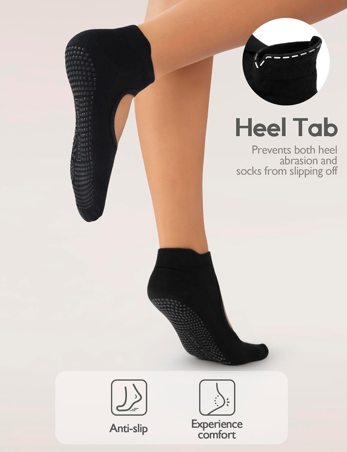 4 Pairs Pilates Socks with Grips for Women,Crew Non Slip Grip Yoga Socks for Barre,Hospital, Barefoot