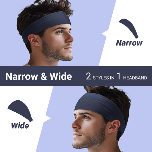 Sweat Absorb Headband for Men & Women, Athletic Headband for Running Yoga Workout, Wide Fashion Headband for Daily, 4" Width, Soft & Strechy, Non Slip Silione, 3 Colors in Pack