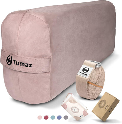 Yoga Bolster Set, Rectangular Yoga Bolster with Washable Cover | Soft bolster for restorative yoga, meditation and stretching. Includes 8-ft strap, carry handle and washable cover